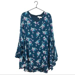 WAYF Floral Bell Sleeve Dress